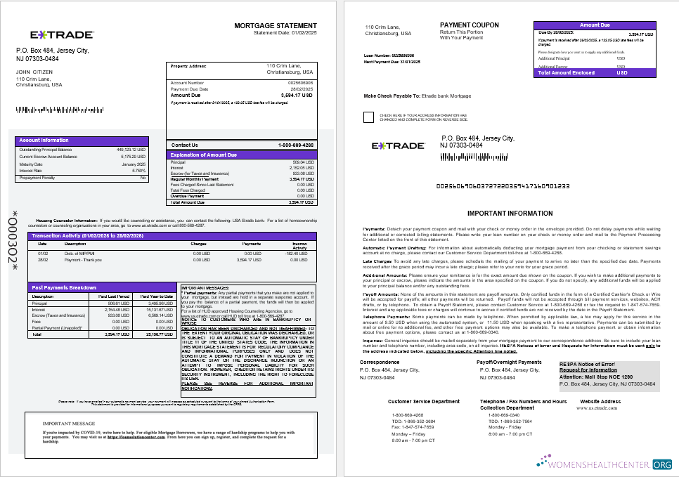 Премиум Скачать USA Etrade Банк Ипотека Выписка в Word и PDF Formats 1 2 Photoshop Шаблон