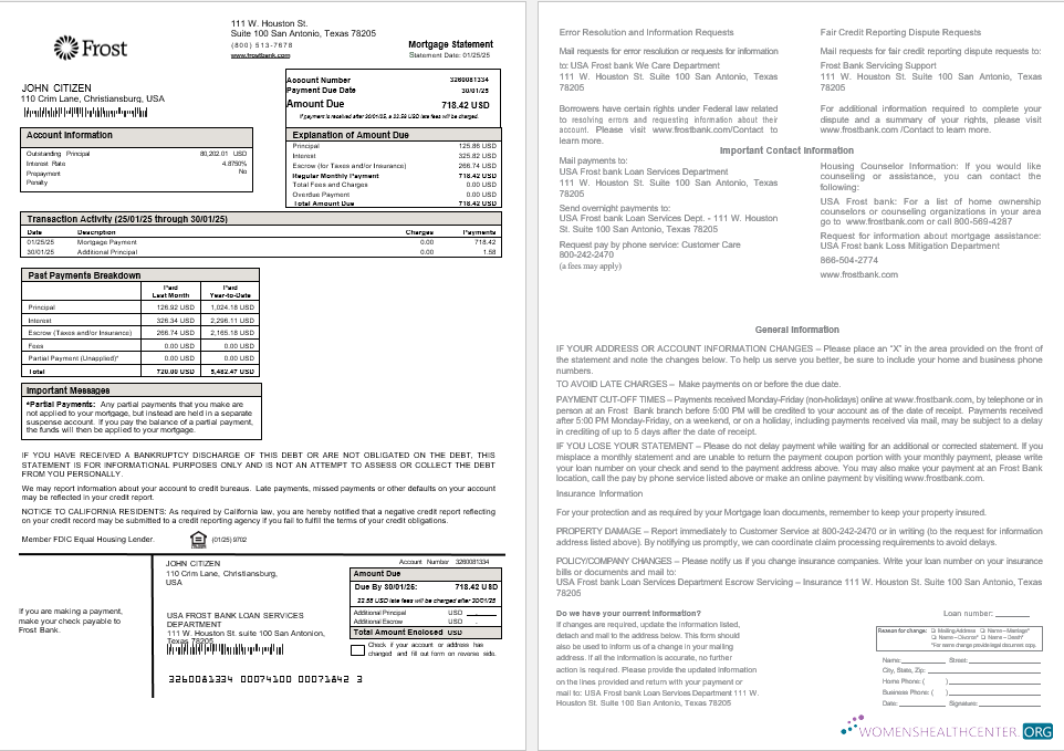 Качественный Скачать USA Frost Банк Ипотека Выписка в Word и PDF Formats Photoshop Шаблон