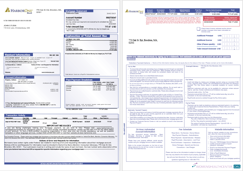 Премиум Скачать USA HarborOne Банк Ипотека Выписка в Word и PDF Formats, 3 Страниц 1 2 Photoshop Шаблон