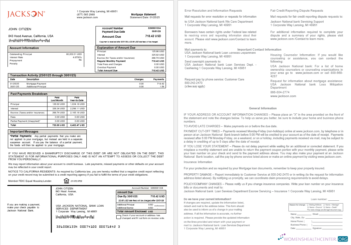 Профессиональный Скачать USA Jackson Национальный Банк Ипотека Выписка в Word и PDF Formats Photoshop Шаблон