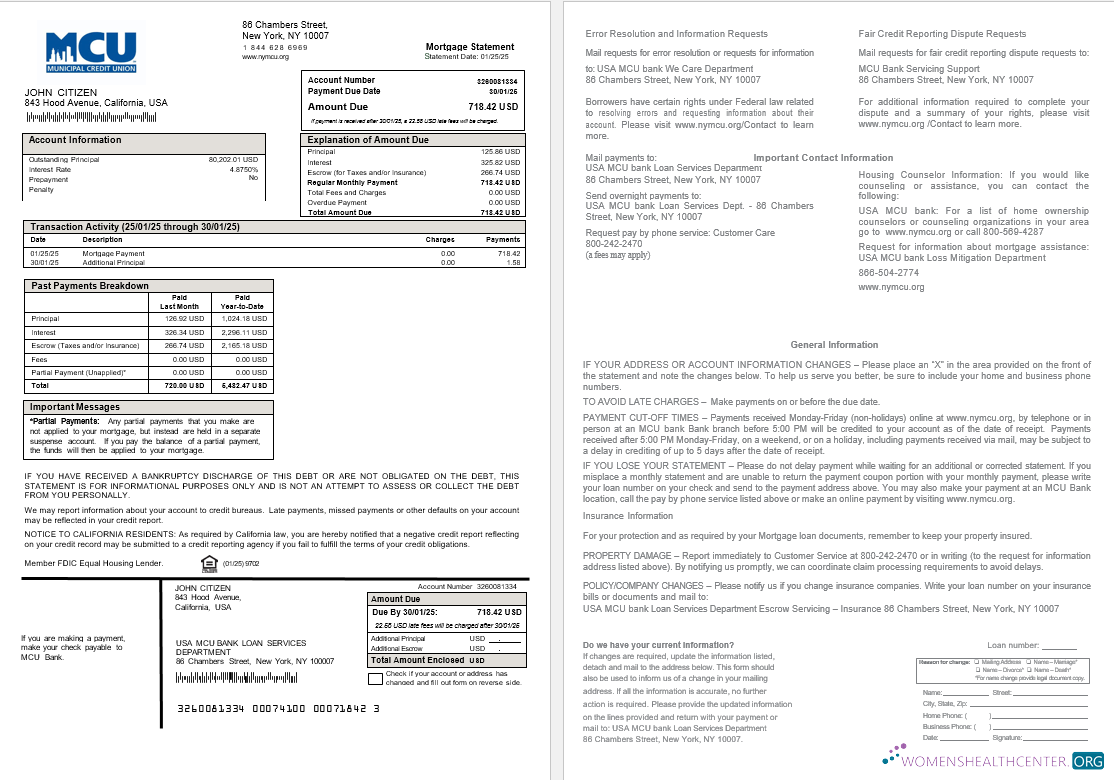 Качественный Скачать USA MCU Банк Ипотека Выписка в Word и PDF Formats Photoshop Шаблон