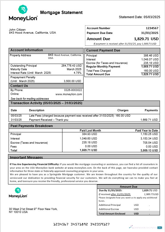Профессиональный Скачать USA Moneylion Банк Ипотека Выписка в Word и PDF Formats Photoshop Шаблон