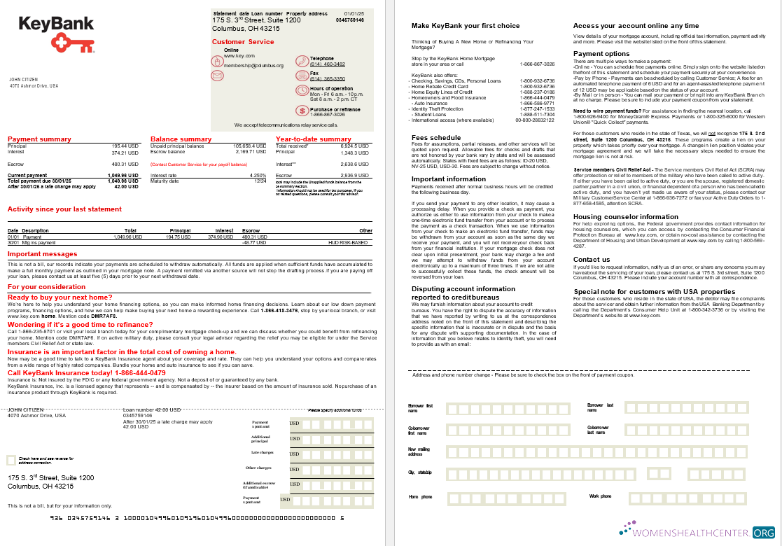 Редактируемый Скачать USA Ohio KeyBank Банк Ипотека Выписка в Word и PDF Formats, 2 Страниц Photoshop Шаблон