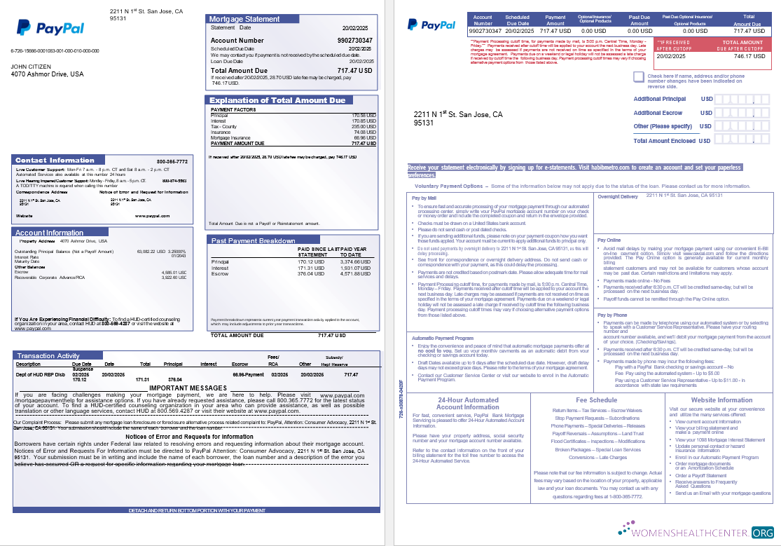 Качественный Скачать USA PayPal Ипотека Выписка в Word и PDF Formats, 3 Страниц Photoshop Шаблон