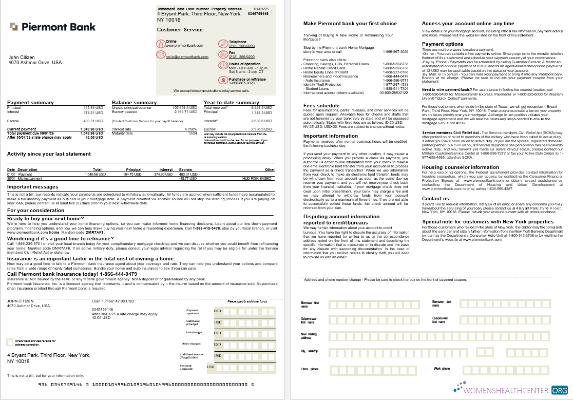 Премиум Скачать USA Piermont Банк Ипотека Выписка в Word и PDF Formats, 2 Страниц Photoshop Шаблон