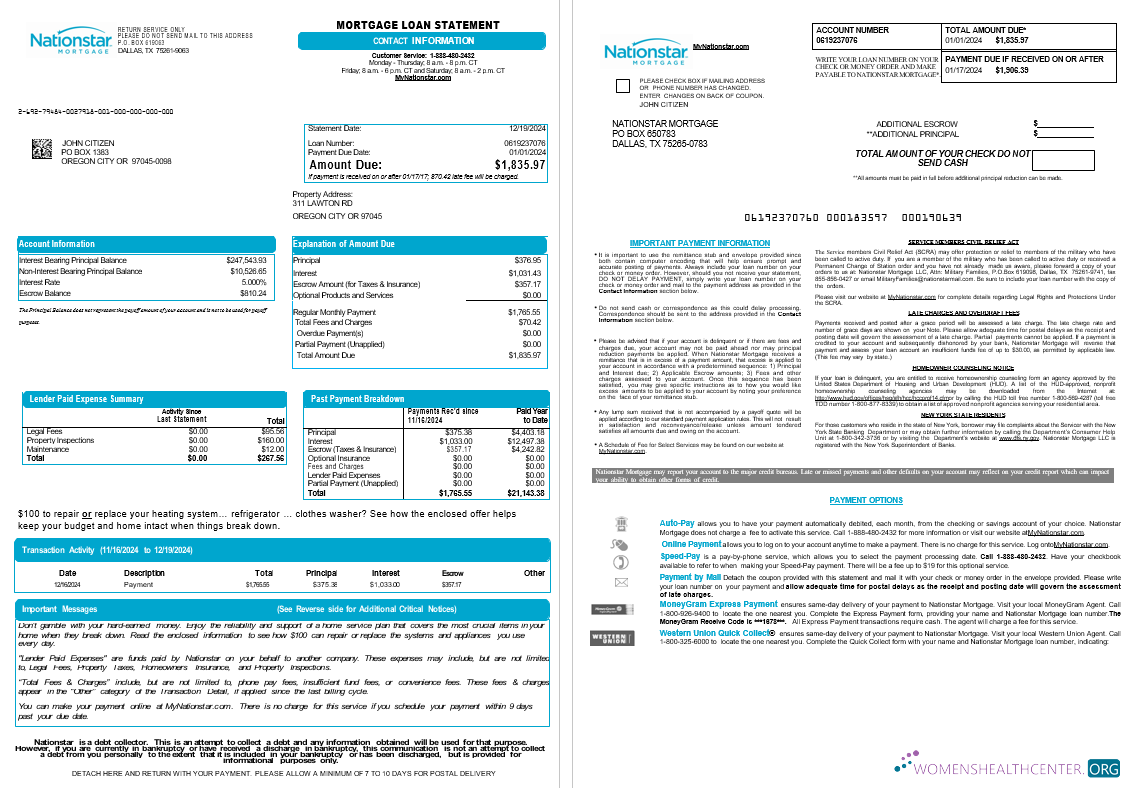 Качественный Скачать USA Texas Nationstar Ипотека LLC Ипотека Займ Выписка, 8 Страниц Scr Photoshop Шаблон