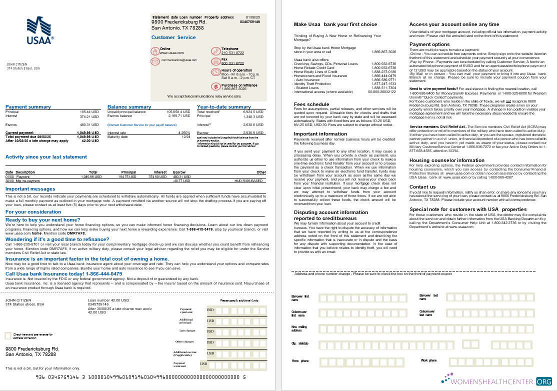 Премиум Скачать USA USAA Банк Ипотека Выписка в Word и PDF Formats, 2 Страниц Photoshop Шаблон