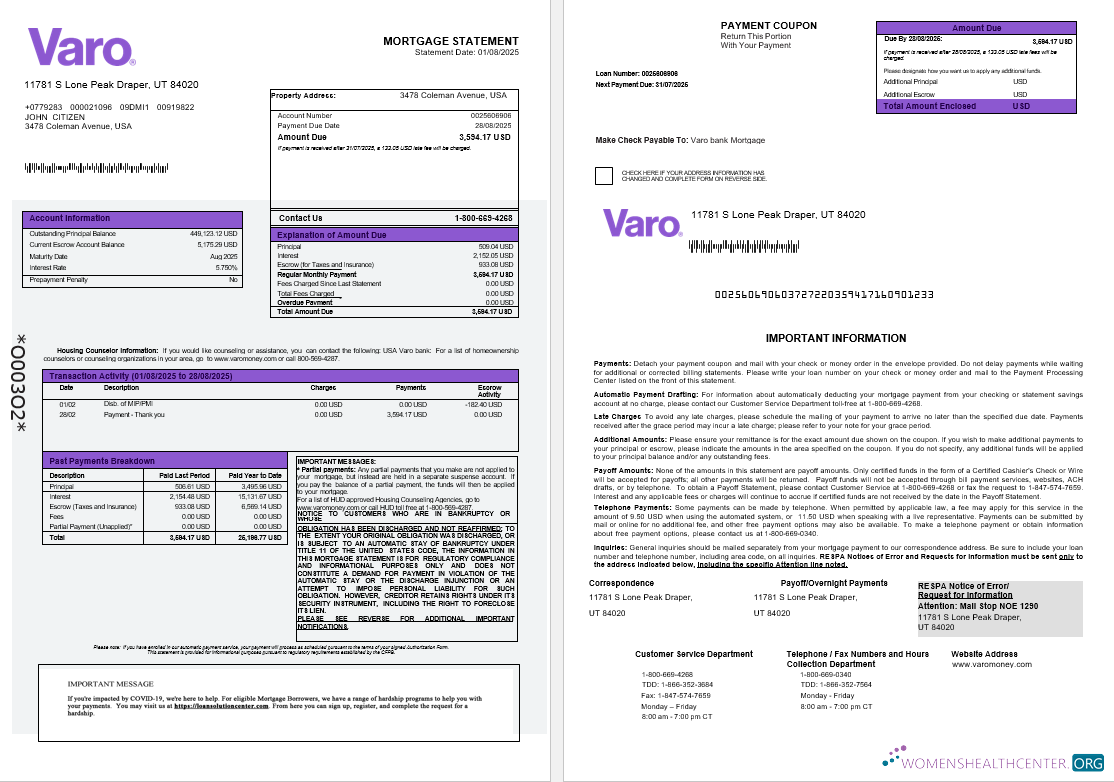 Премиум Скачать USA Varo Банк Ипотека Выписка в Word и PDF Formats 1 2 Photoshop Шаблон