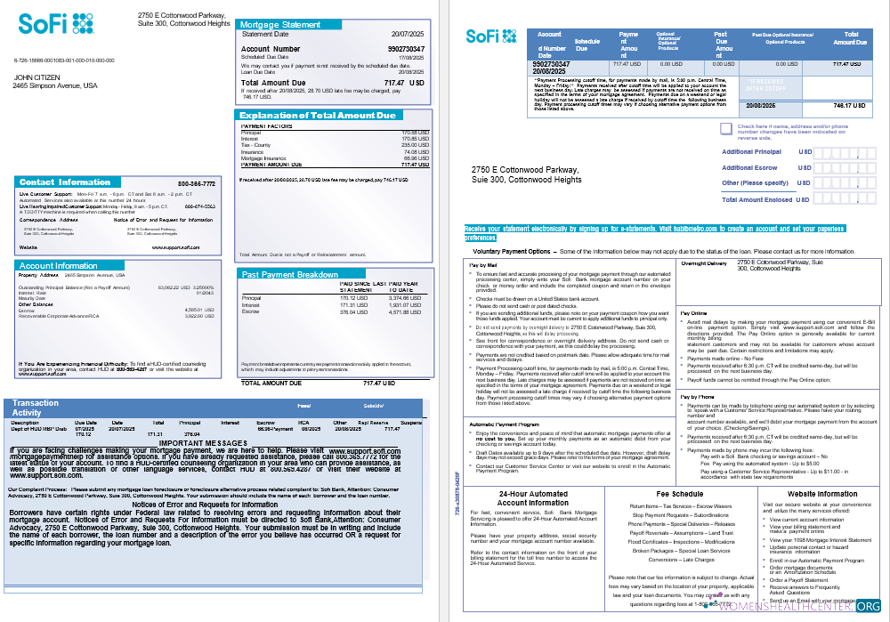 Премиум Скачать USA Sofi Банк Ипотека Выписка в Word и PDF Formats, 3 Страниц Photoshop Шаблон
