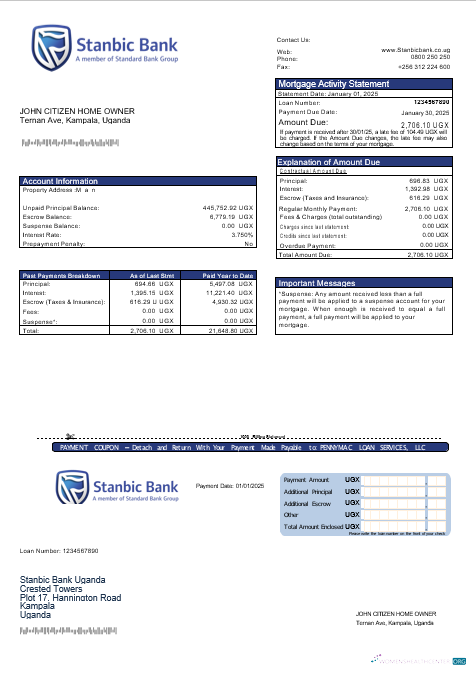 Премиум Скачать Уганда Stanbic Банк Ипотека Выписка в Word и PDF Formats Photoshop Шаблон