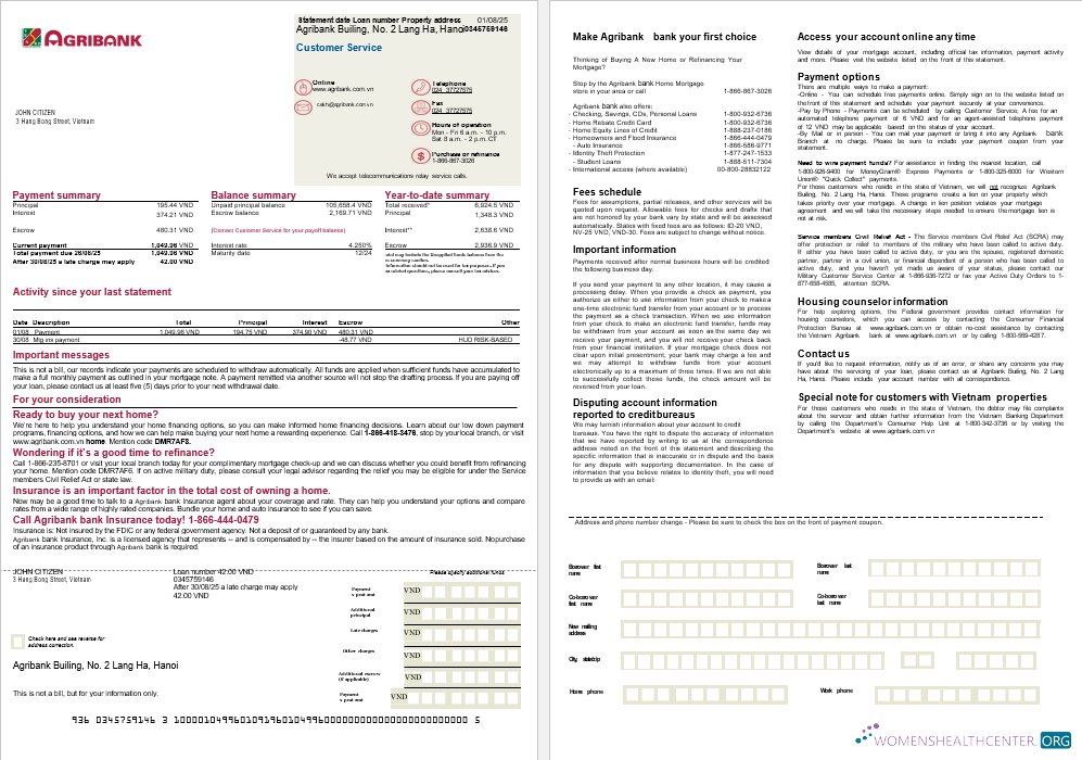 Качественный Скачать Вьетнам Agribank Банк Ипотека Выписка в Word и PDF Formats, 2 Страниц Photoshop Шаблон