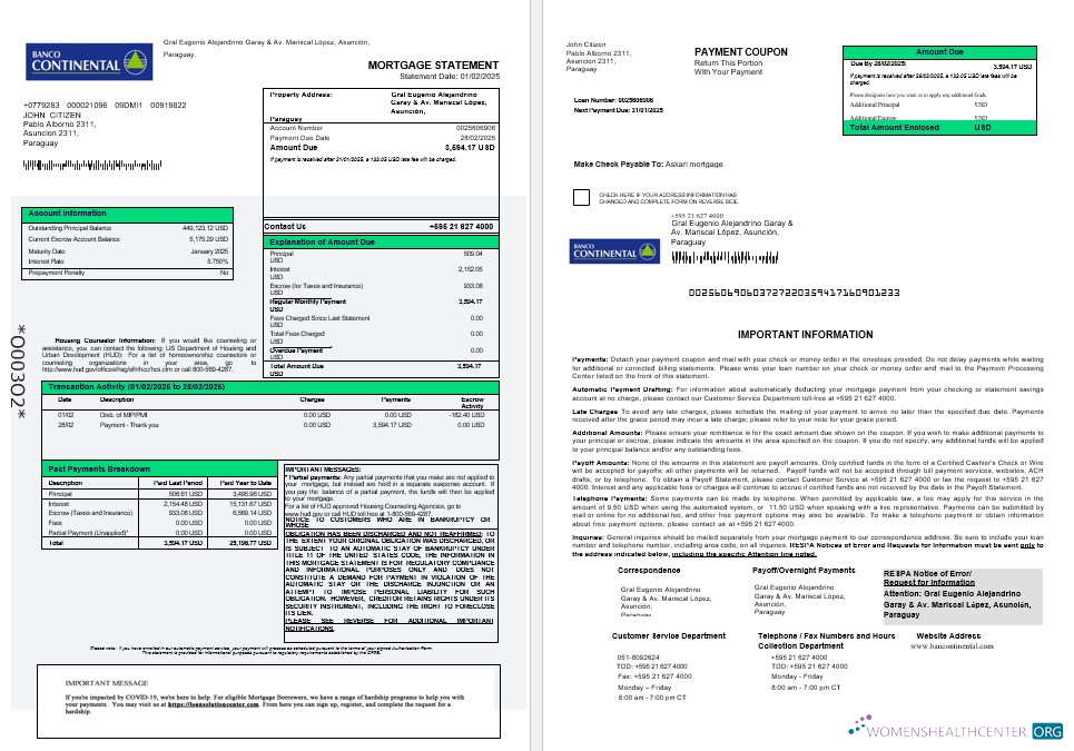 Парагвай Banco Continental S.A.E.C.A. Ипотека Выписка в Word и PDF Formats 1 2 превью