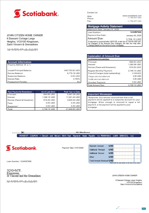 Saint Vincent и Grenadines Скошиабанк Ипотека Выписка в Word и PDF Formats превью