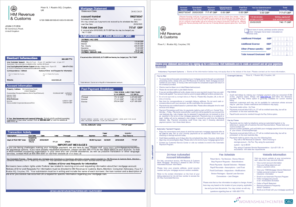 Великобритания HM Revenue & Customs Банк Ипотека Выписка в Word и PDF Formats, 3 Страниц 1 2 макет
