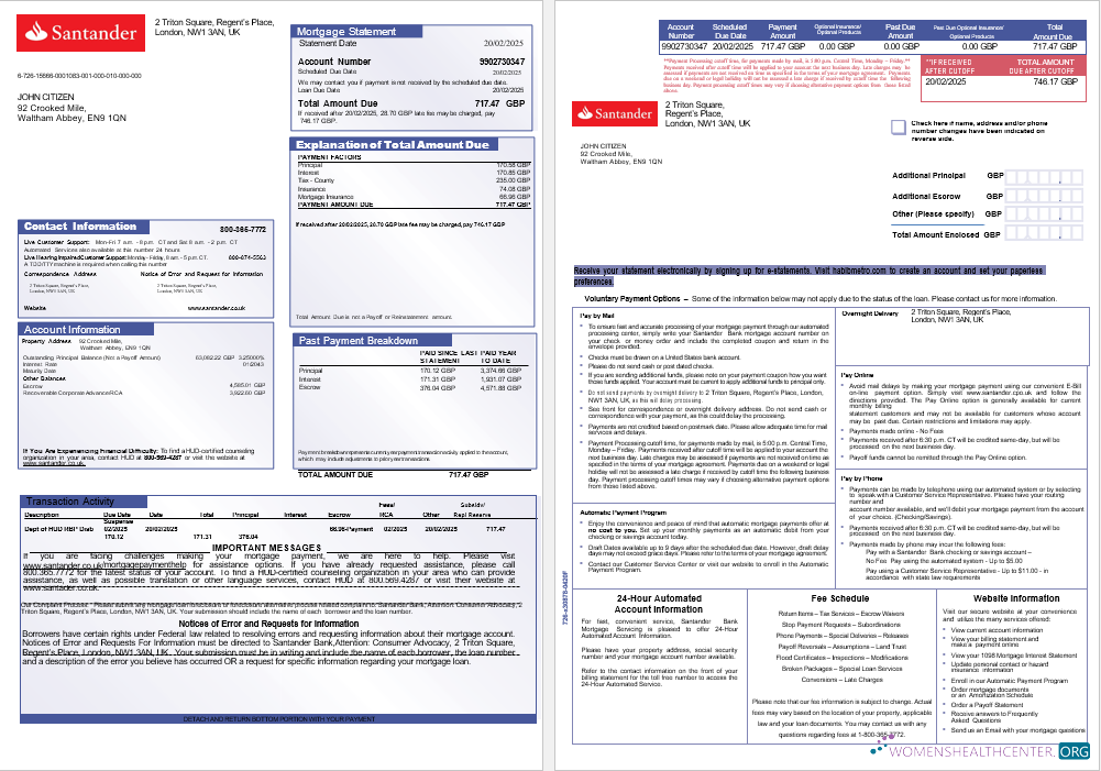 Великобритания Santander Банк Ипотека Выписка в Word и PDF Formats, 3 Страниц 1 2 образец