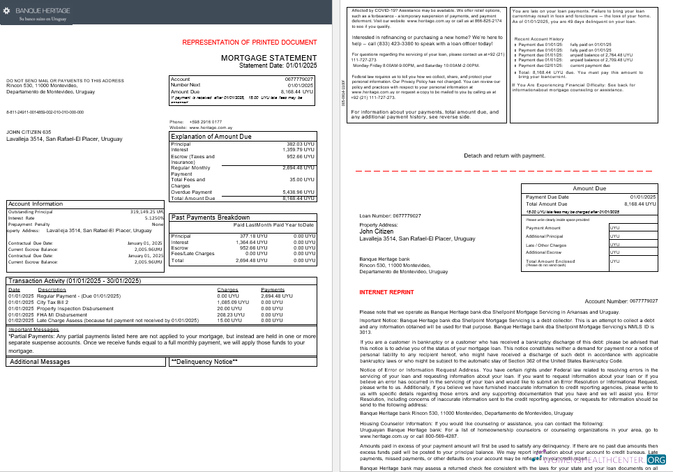 Уругвай Banque Херитидж Bankmortgage Выписка в Word и PDF Formats, 3 Страниц 1 2 шаблон