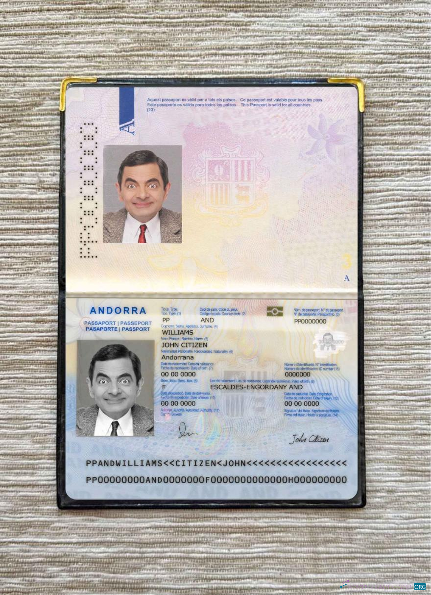 Редактируемый Скачать Андорра Паспорт Photo Look Photoshop Шаблон