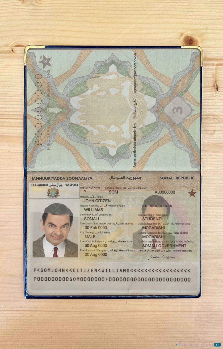 Реалистичный Скачать Сомали (Soomaaliya) Pass Photo Look Photoshop Шаблон