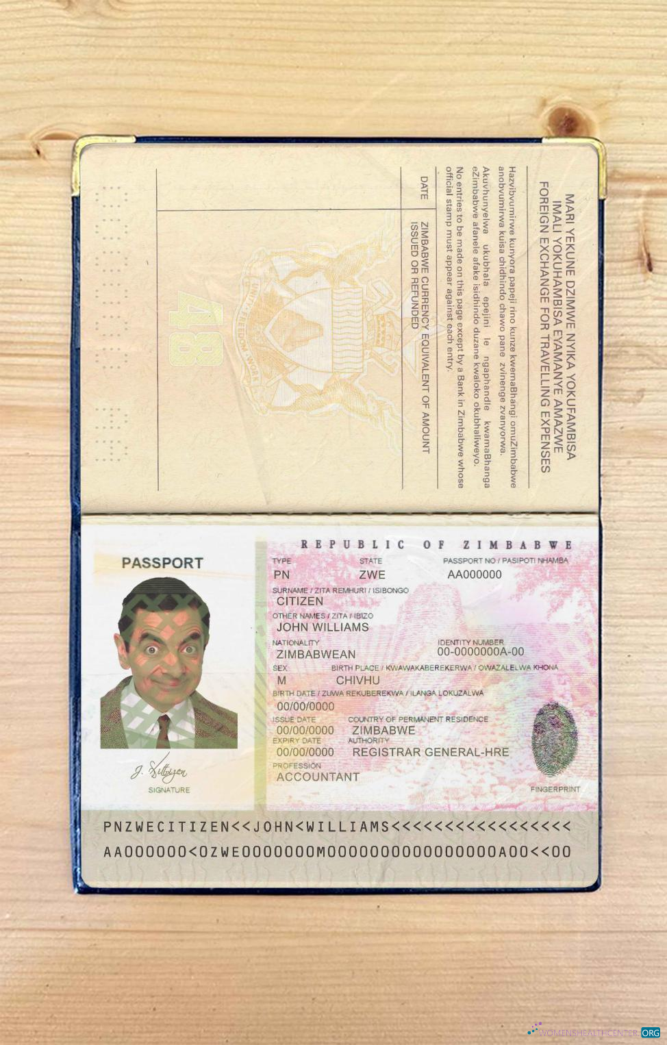 Редактируемый Скачать Зимбабве Паспорт Photo Look Photoshop Шаблон