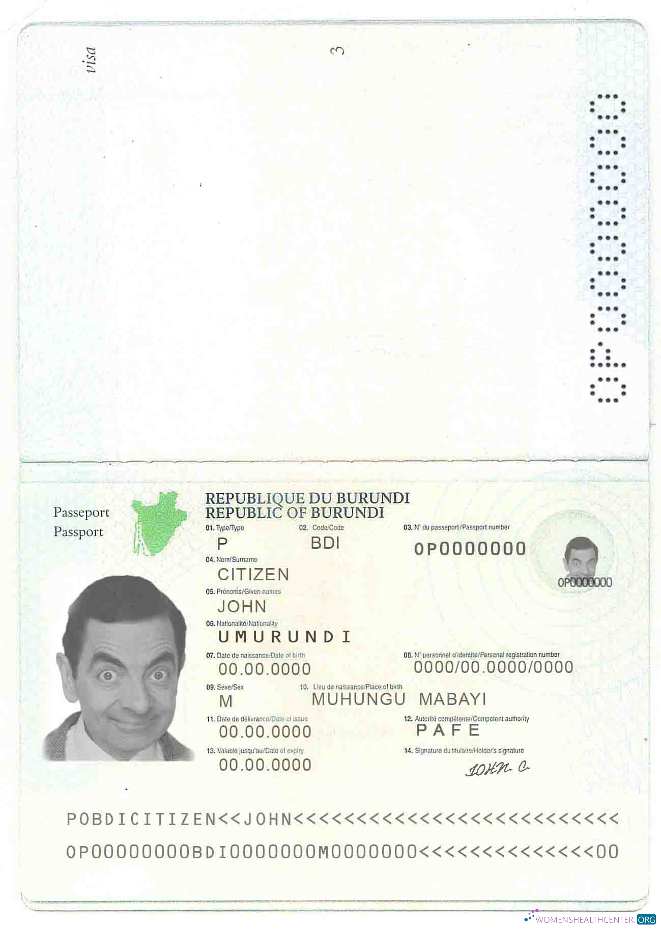 Редактируемый Скачать Бурунди Паспорт (2011 2019) Photoshop Шаблон