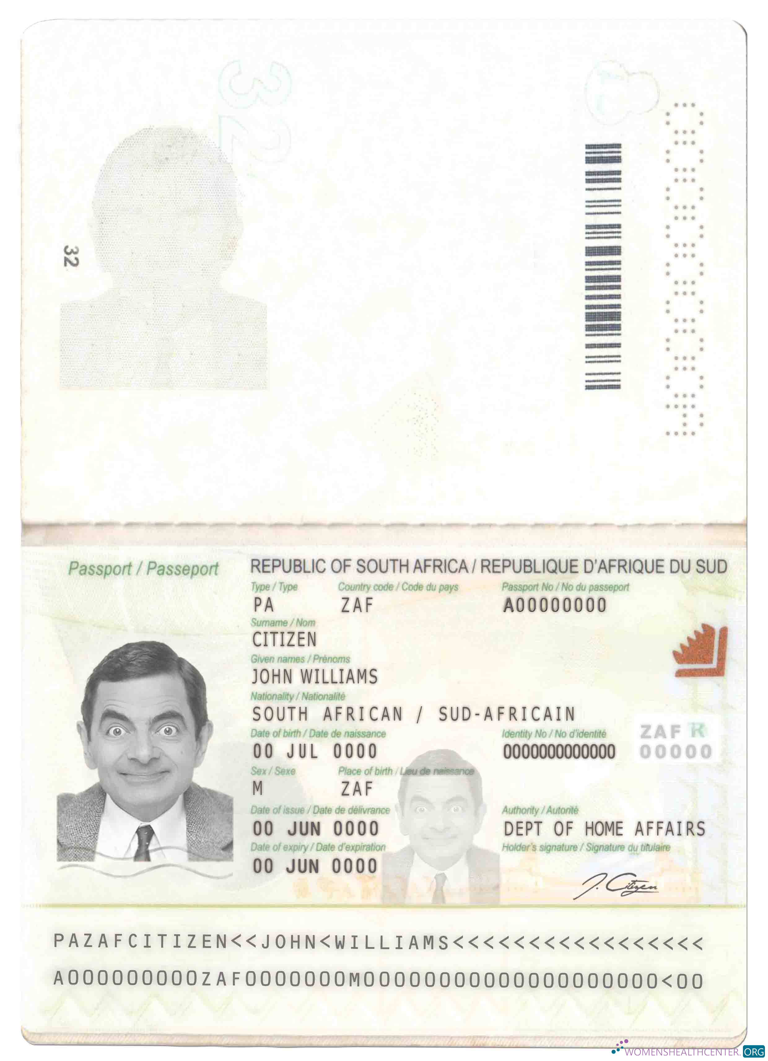 Профессиональный Скачать Южная Африка Паспорт (2009 – Настоящее Время) Photoshop Шаблон