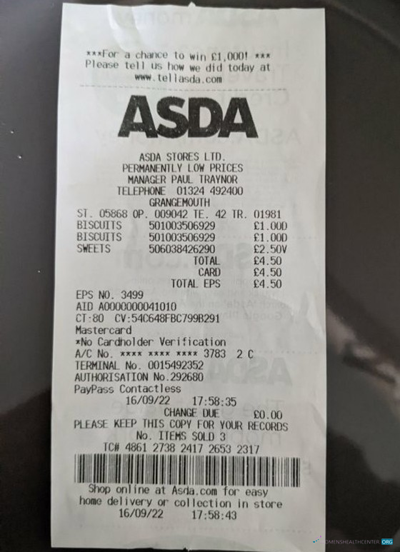 Редактируемый Скачать ASDA Stores Payment Receipt Photoshop Шаблон