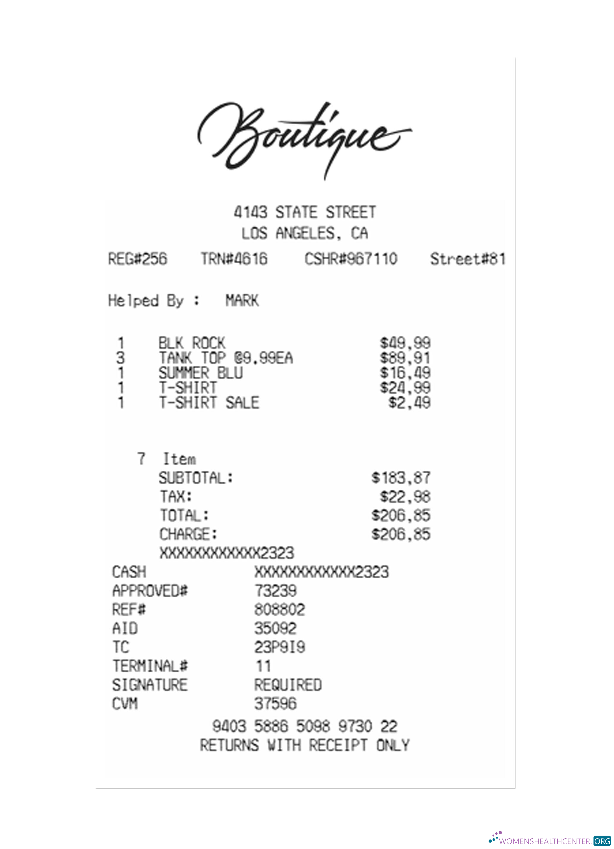 Реалистичный Скачать BOUTIQUE Payment Receipt Photoshop Шаблон