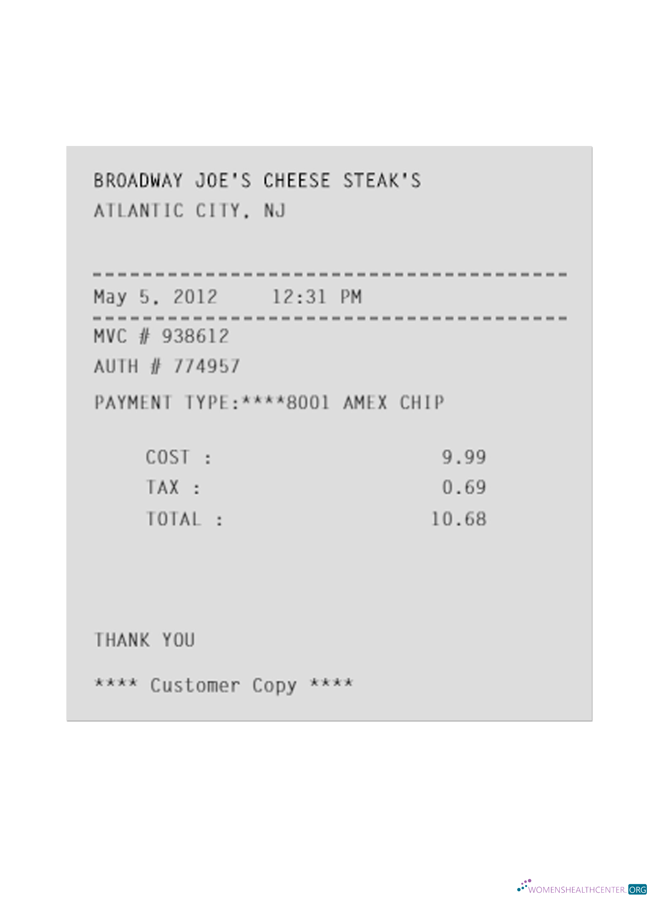 Премиум Скачать BROADWAY JOE'S CHEESE STEAK'S Payment Receipt Photoshop Шаблон