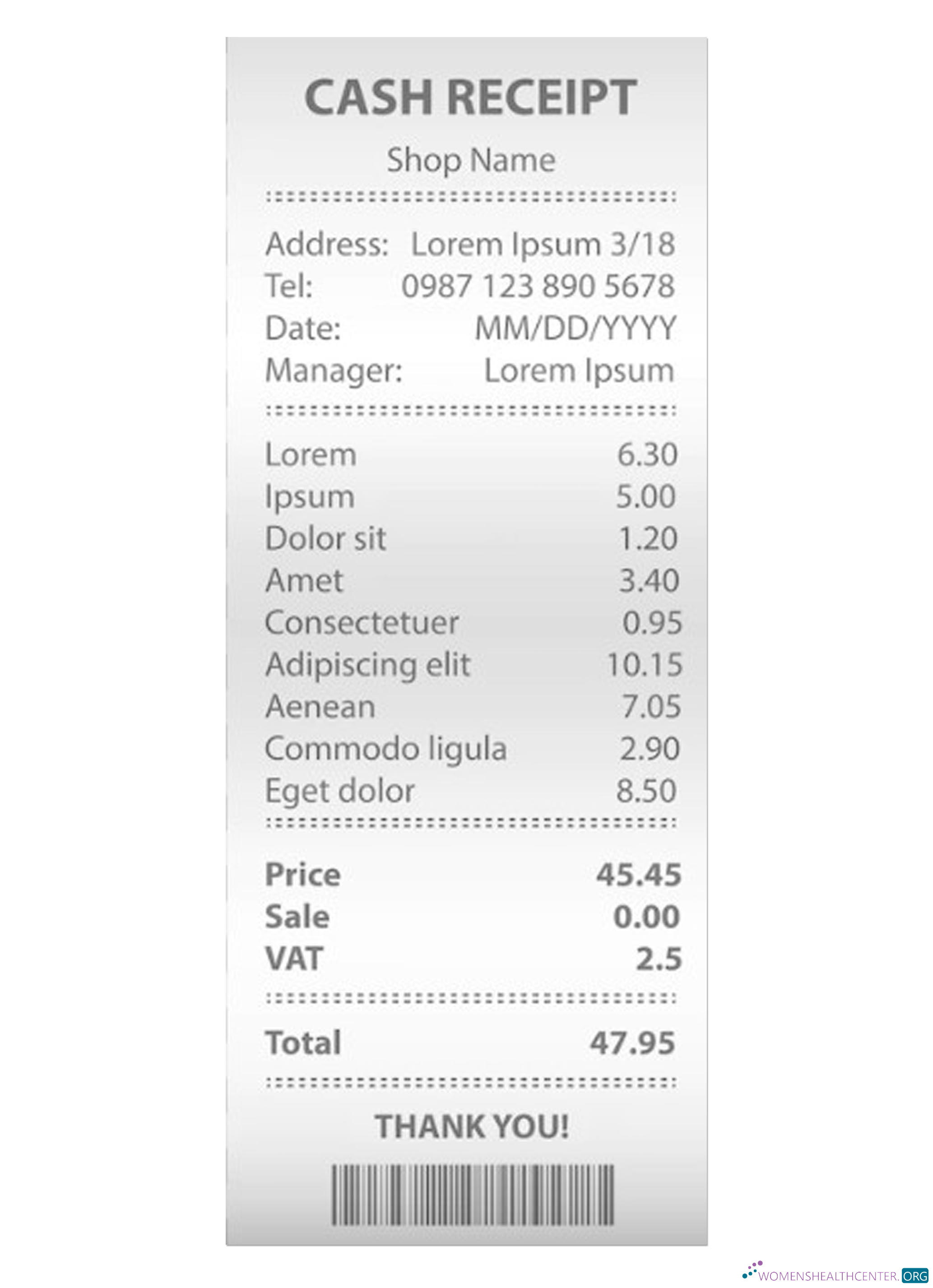 Редактируемый Скачать CASH Receipt Sample Photoshop Шаблон