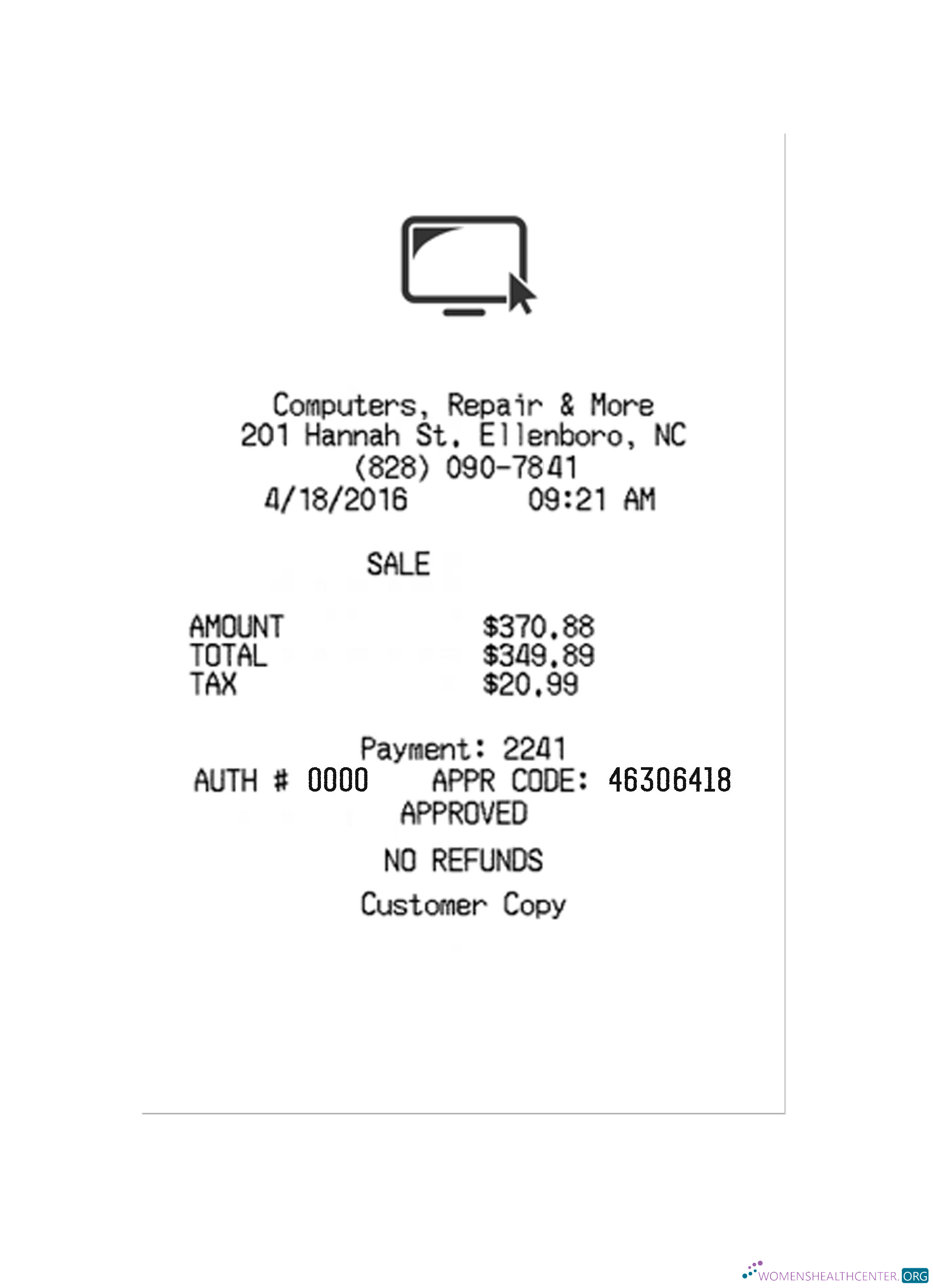 Реалистичный Скачать COMPUTERS,REPAIR & MORE Payment Receipt Photoshop Шаблон