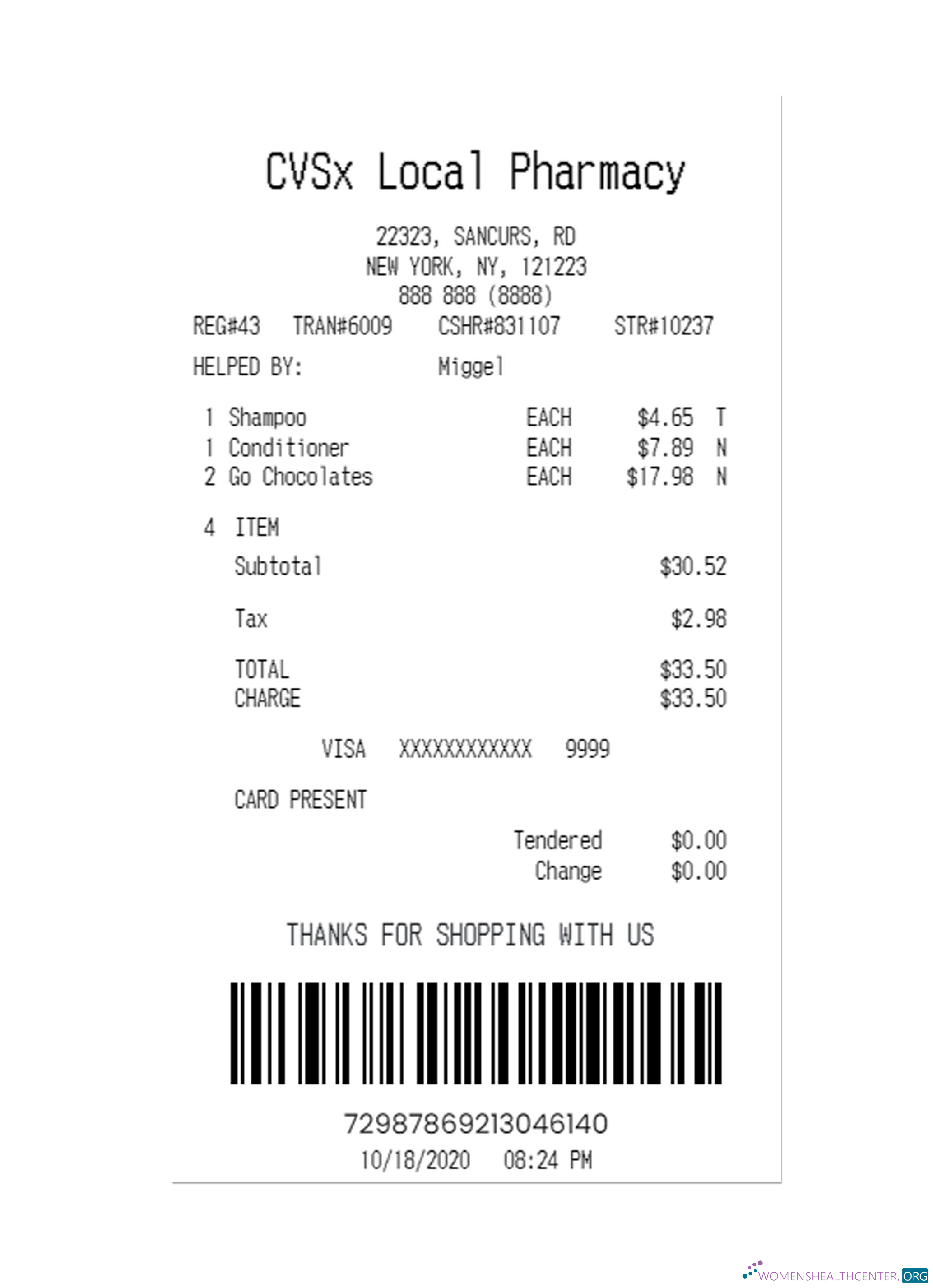 Редактируемый Скачать CVSx LOCAL PHARMACY Payment Receipt Photoshop Шаблон