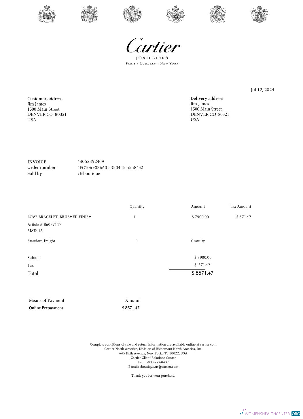 Профессиональный Скачать Cartier Payment Receipt Photoshop Шаблон