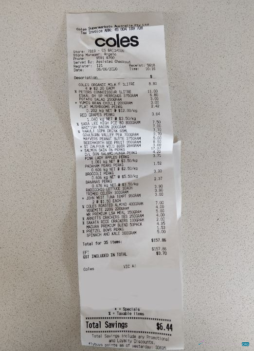 Профессиональный Скачать Coles Supermarket Payment Receipt Photoshop Шаблон