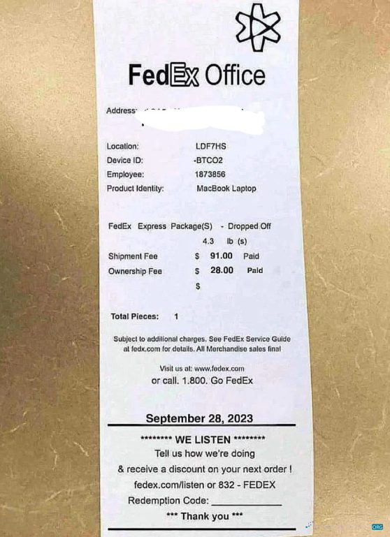 Редактируемый Скачать Fedex Office Payment Receipt Photoshop Шаблон