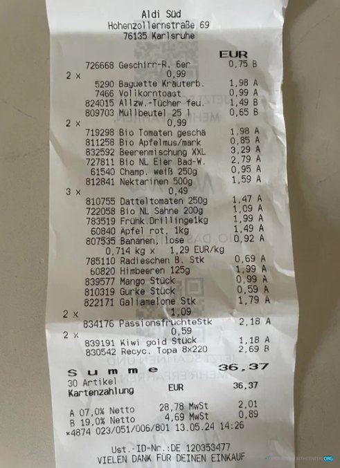 Премиум Скачать Германия Aldi Sud Supermarket Payment Receipt Photoshop Шаблон