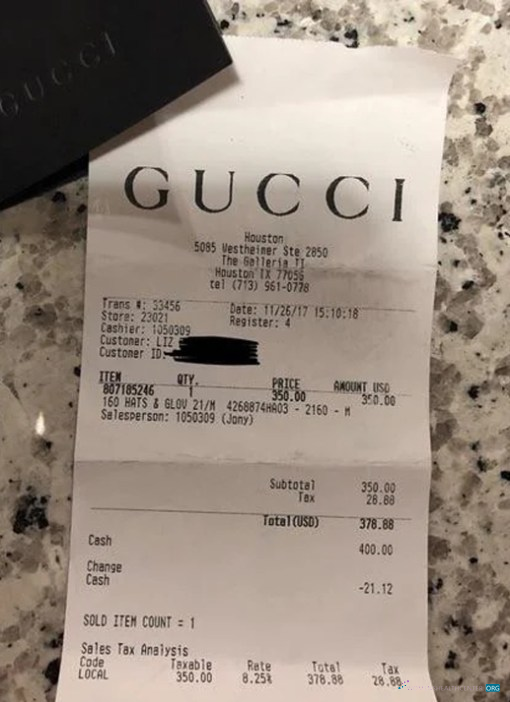 Премиум Скачать Gucci Brand Store Receipt Photoshop Шаблон