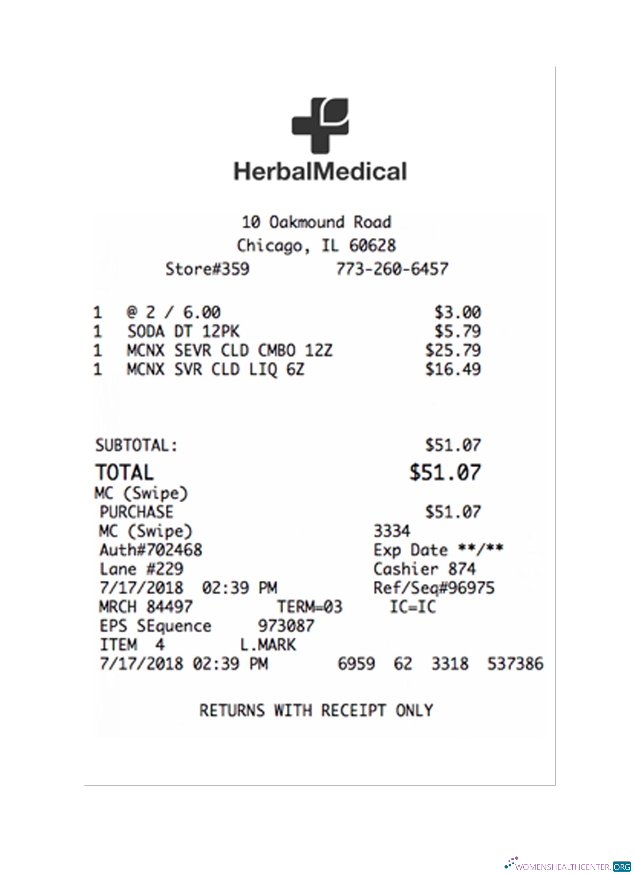 Реалистичный Скачать HERBAL MEDICAL Payment Receipt Photoshop Шаблон
