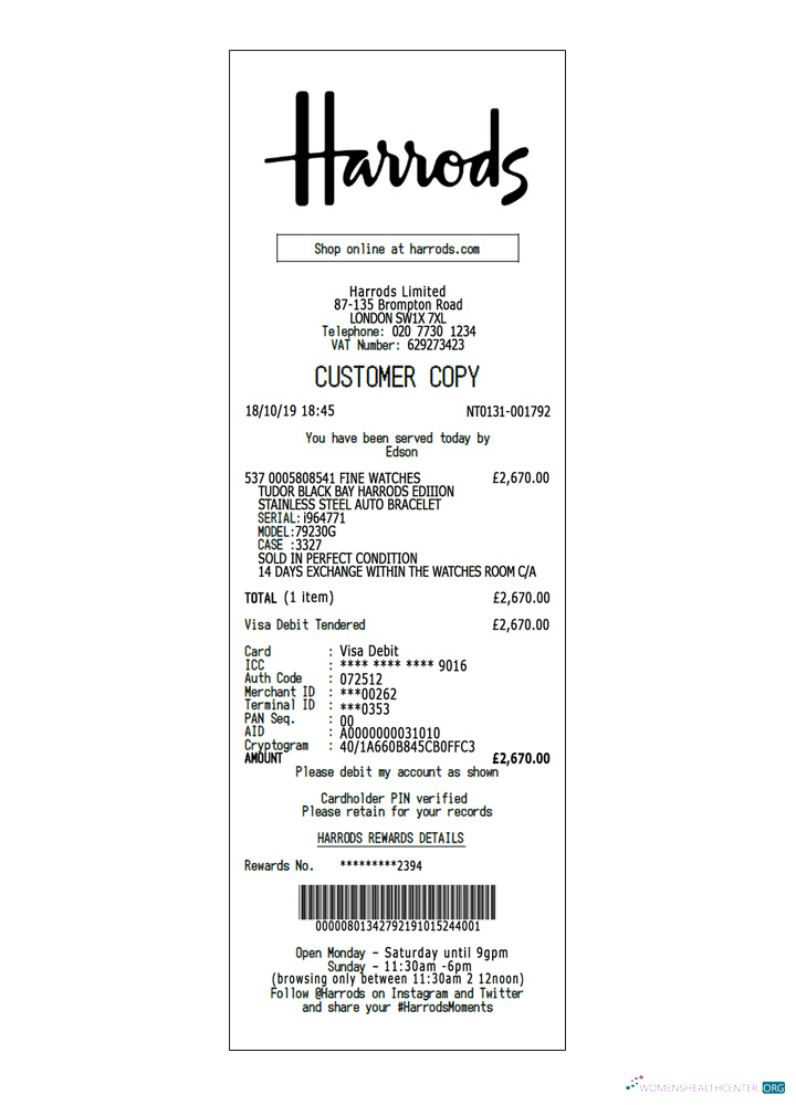 Редактируемый Скачать Harrods Payment Receipt Photoshop Шаблон