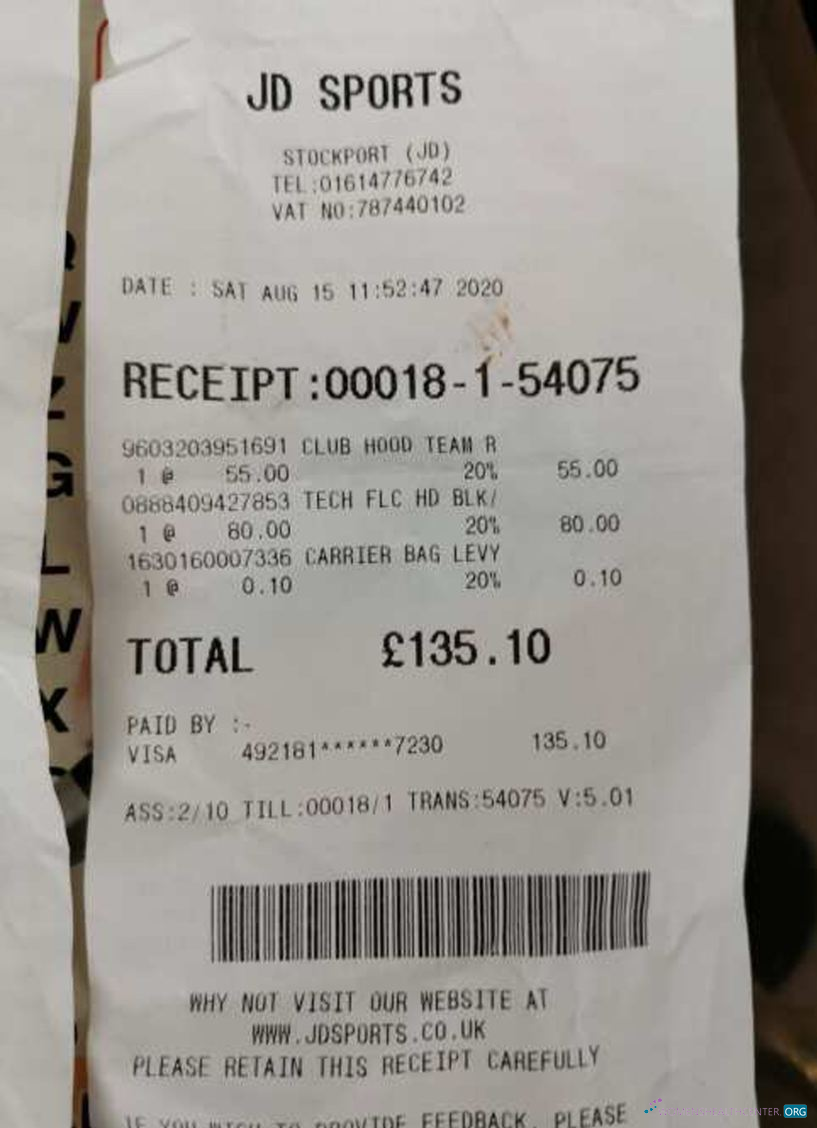 Реалистичный Скачать JD Sports Payment Check Photoshop Шаблон