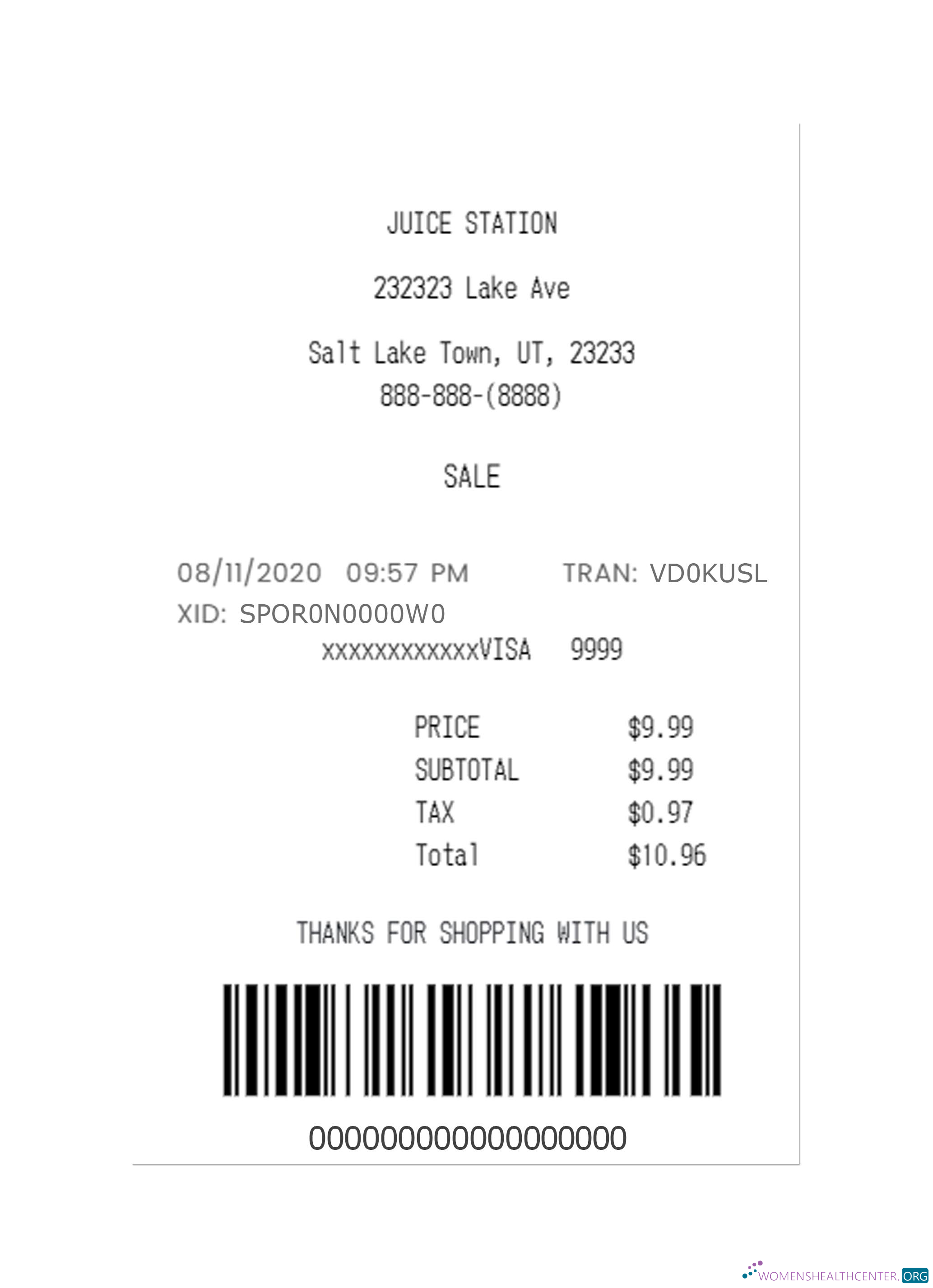 Реалистичный Скачать JUICE STATION Payment Check Photoshop Шаблон