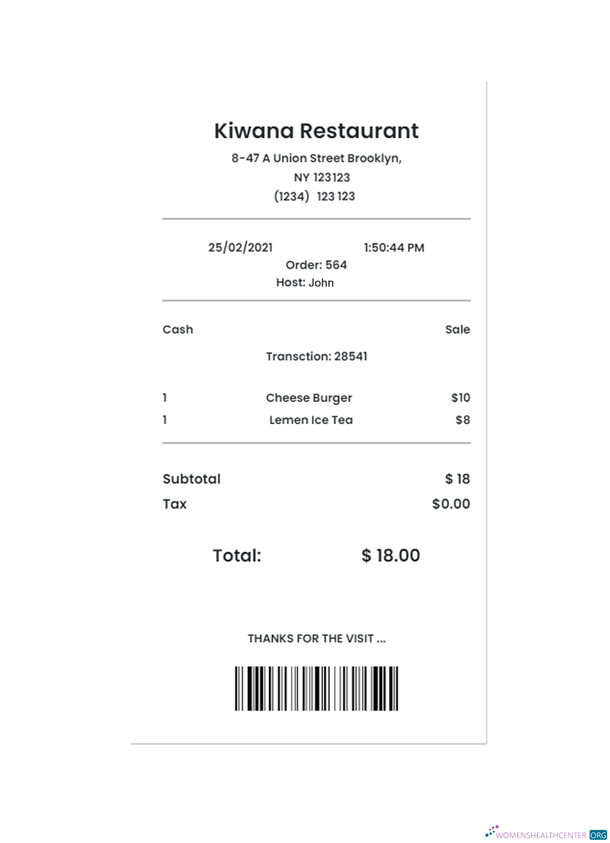 Реалистичный Скачать KIWANA RESTAURANT Payment Check Photoshop Шаблон