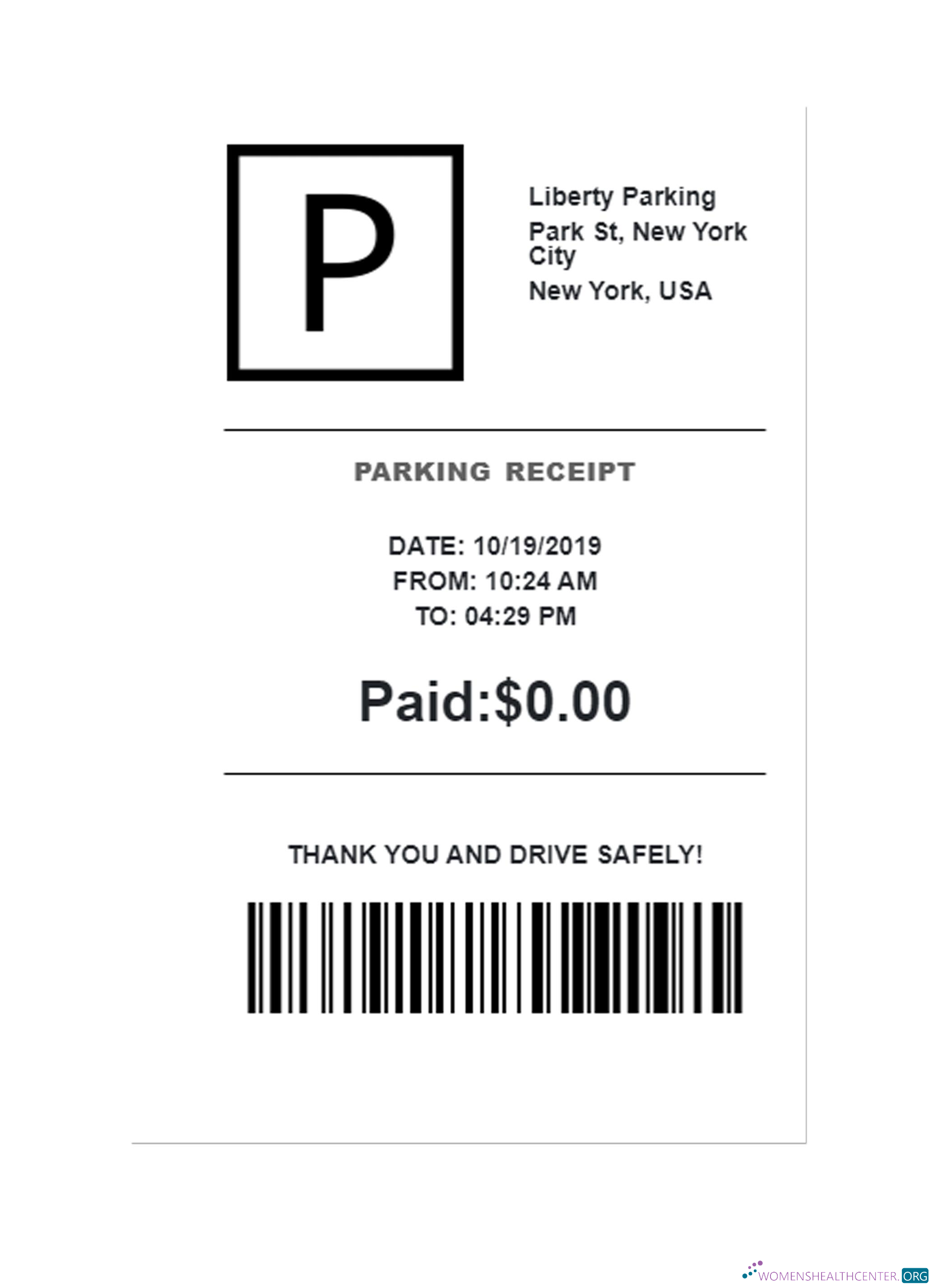 Премиум Скачать LIBERTY PARKING Receipt Photoshop Шаблон