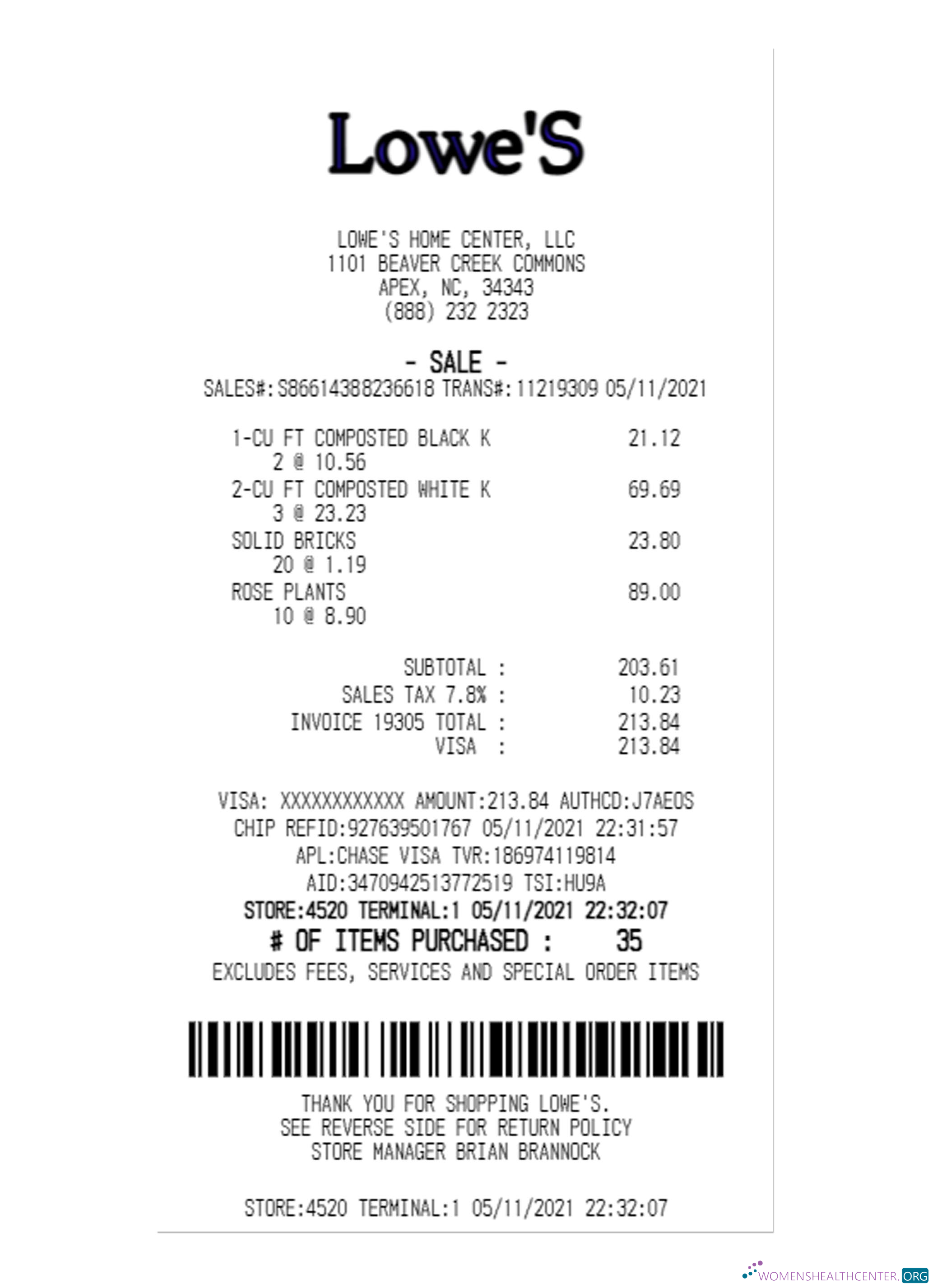 Реалистичный Скачать LOWE'S HOME CENTER Payment Receipt Photoshop Шаблон
