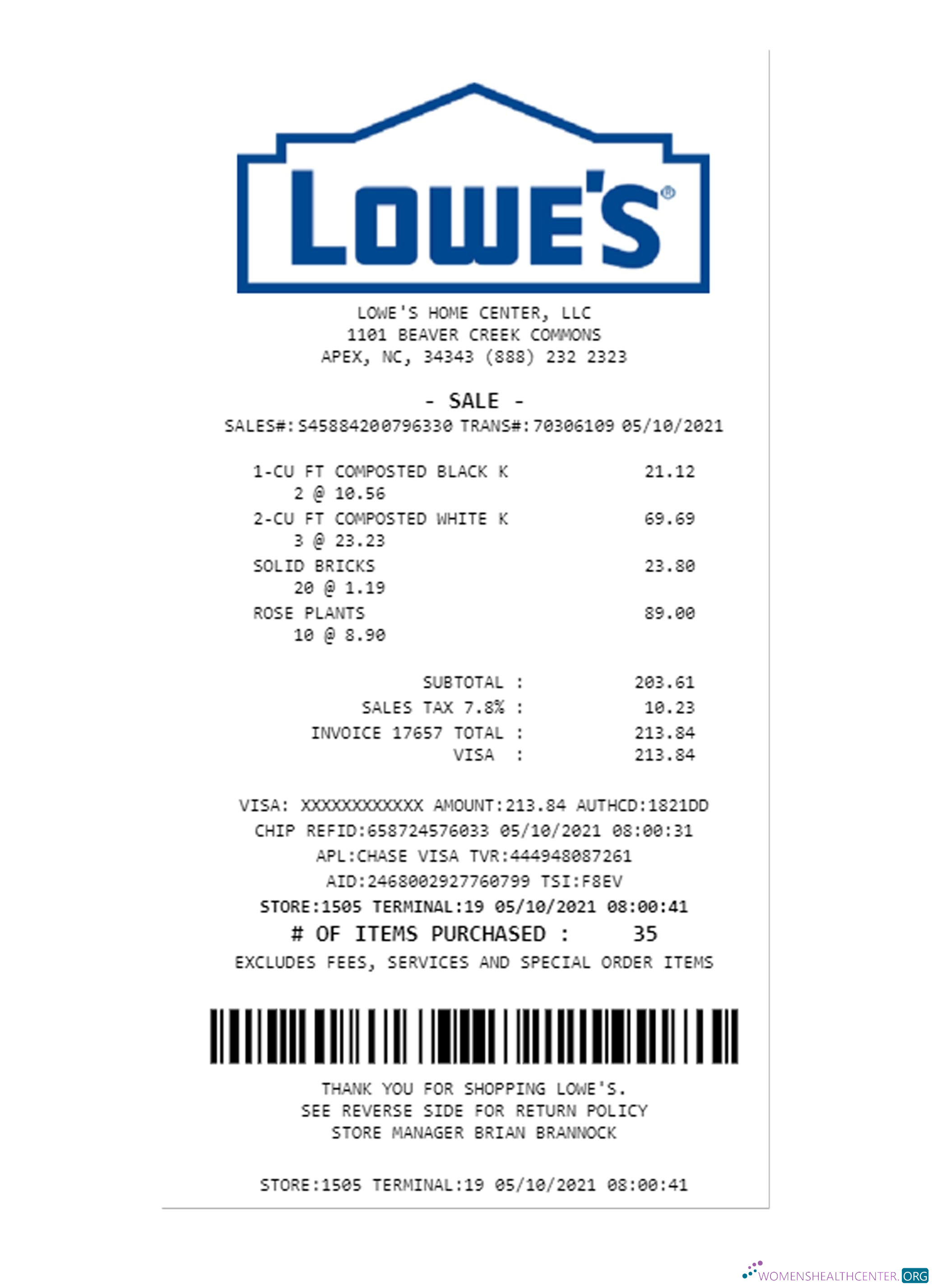 Редактируемый Скачать LOWE'S Payment Receipt Photoshop Шаблон