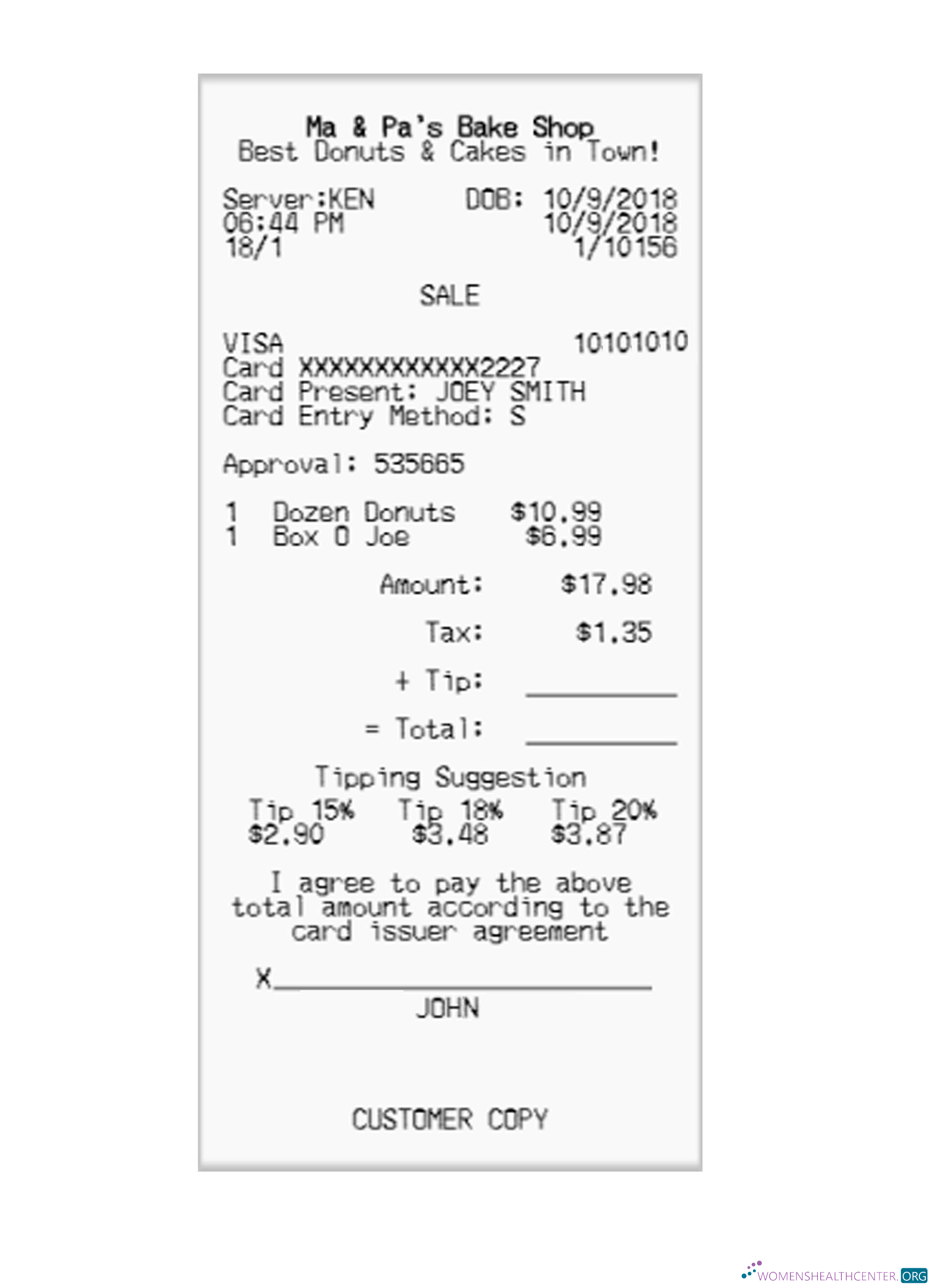 Качественный Скачать MA & PA'S BAKE SHOP Receipt Photoshop Шаблон