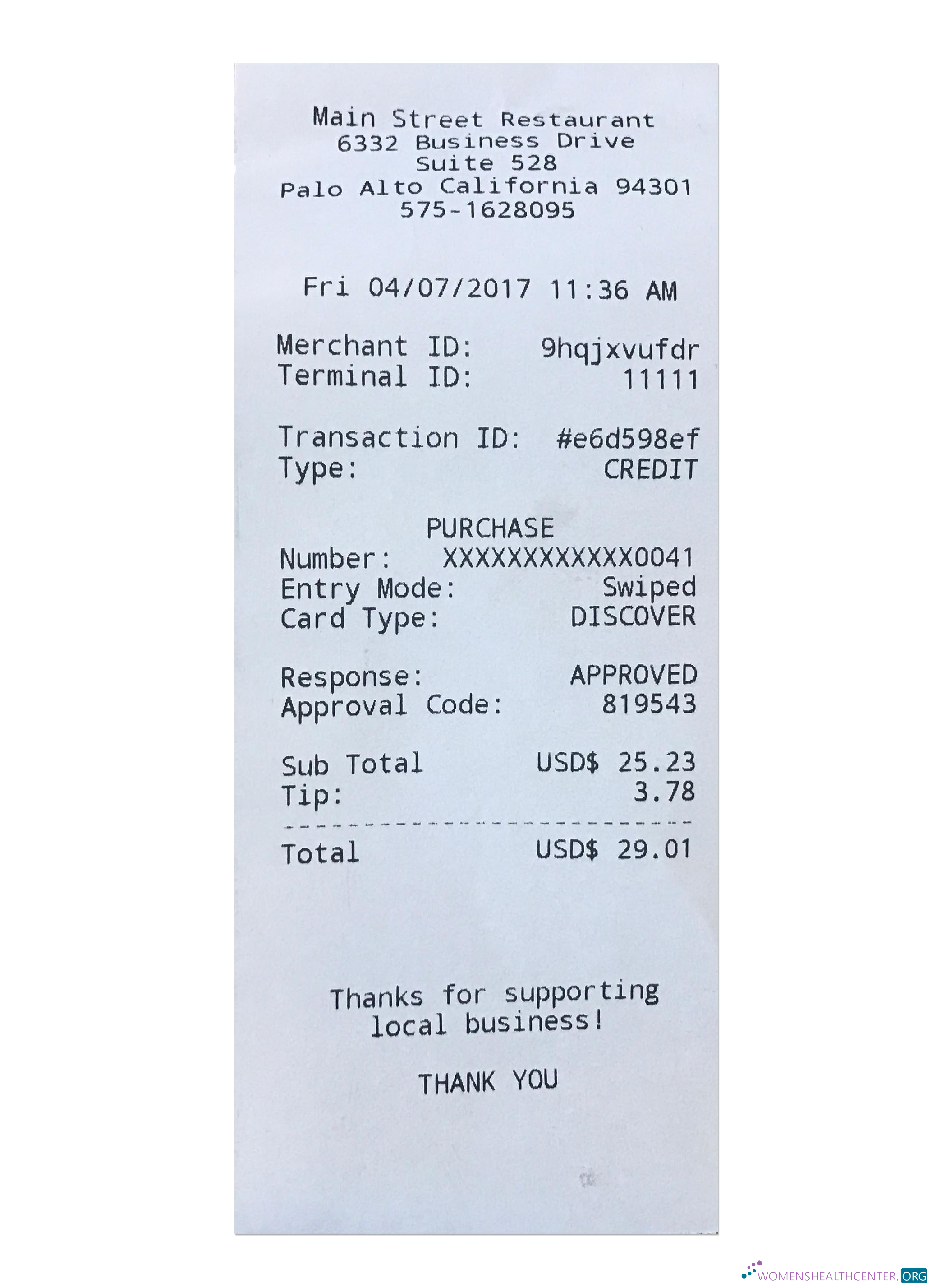 Премиум Скачать MAIN STREET RESTAURANT Payment Check Photoshop Шаблон