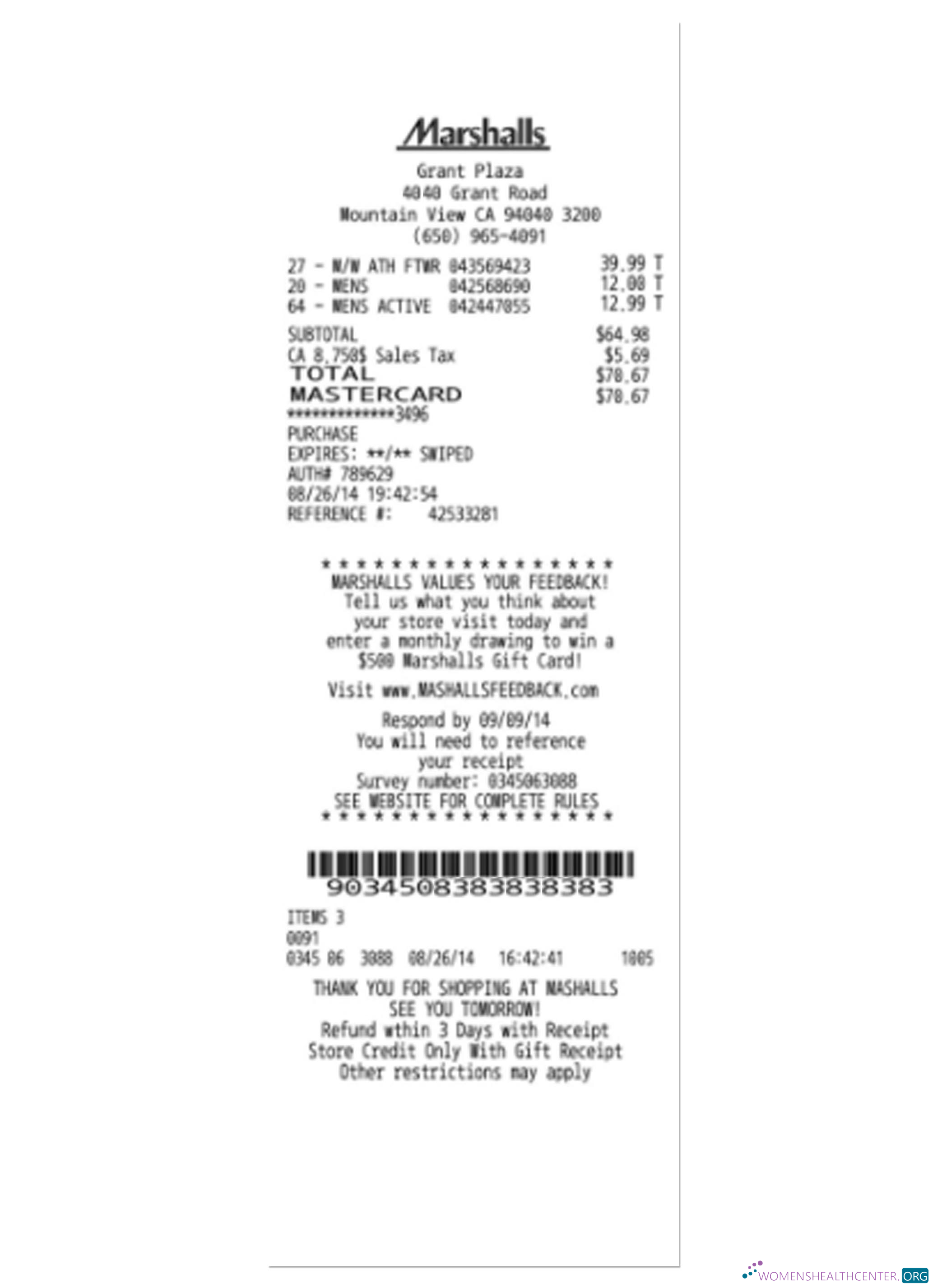 Премиум Скачать MARSHALLS Payment Receipt Photoshop Шаблон
