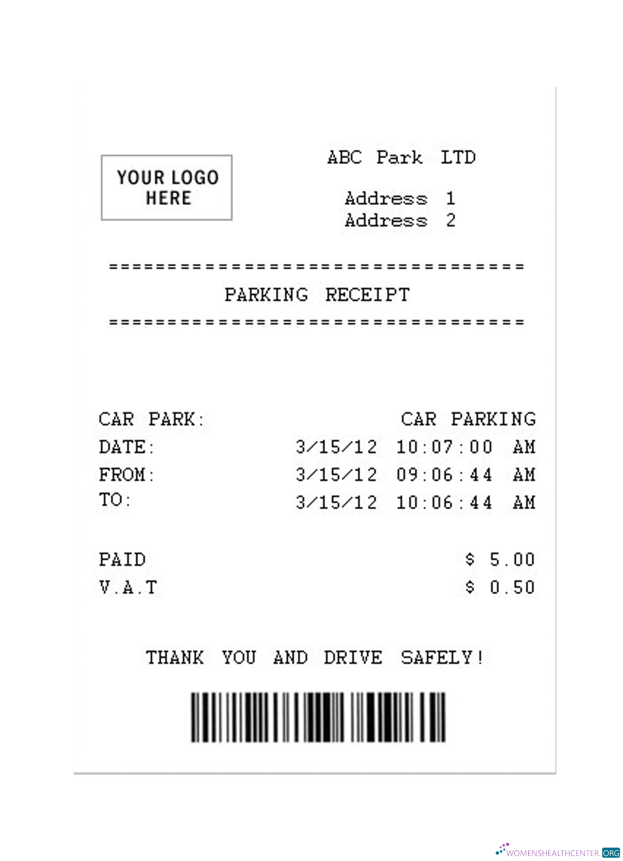 Редактируемый Скачать PARKING Receipt Sample Photoshop Шаблон