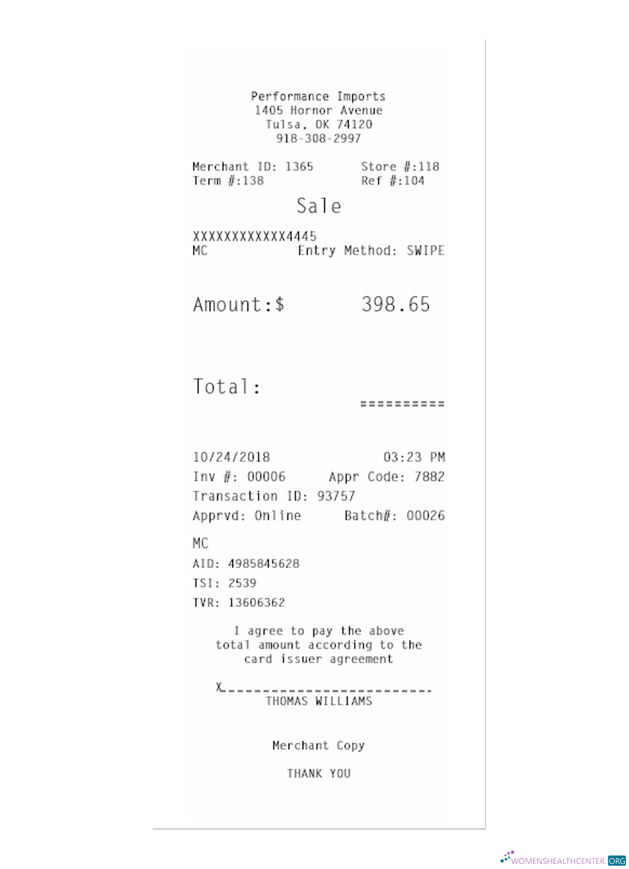 Премиум Скачать PERFORMANCE IMPORTS Receipt (1) Photoshop Шаблон