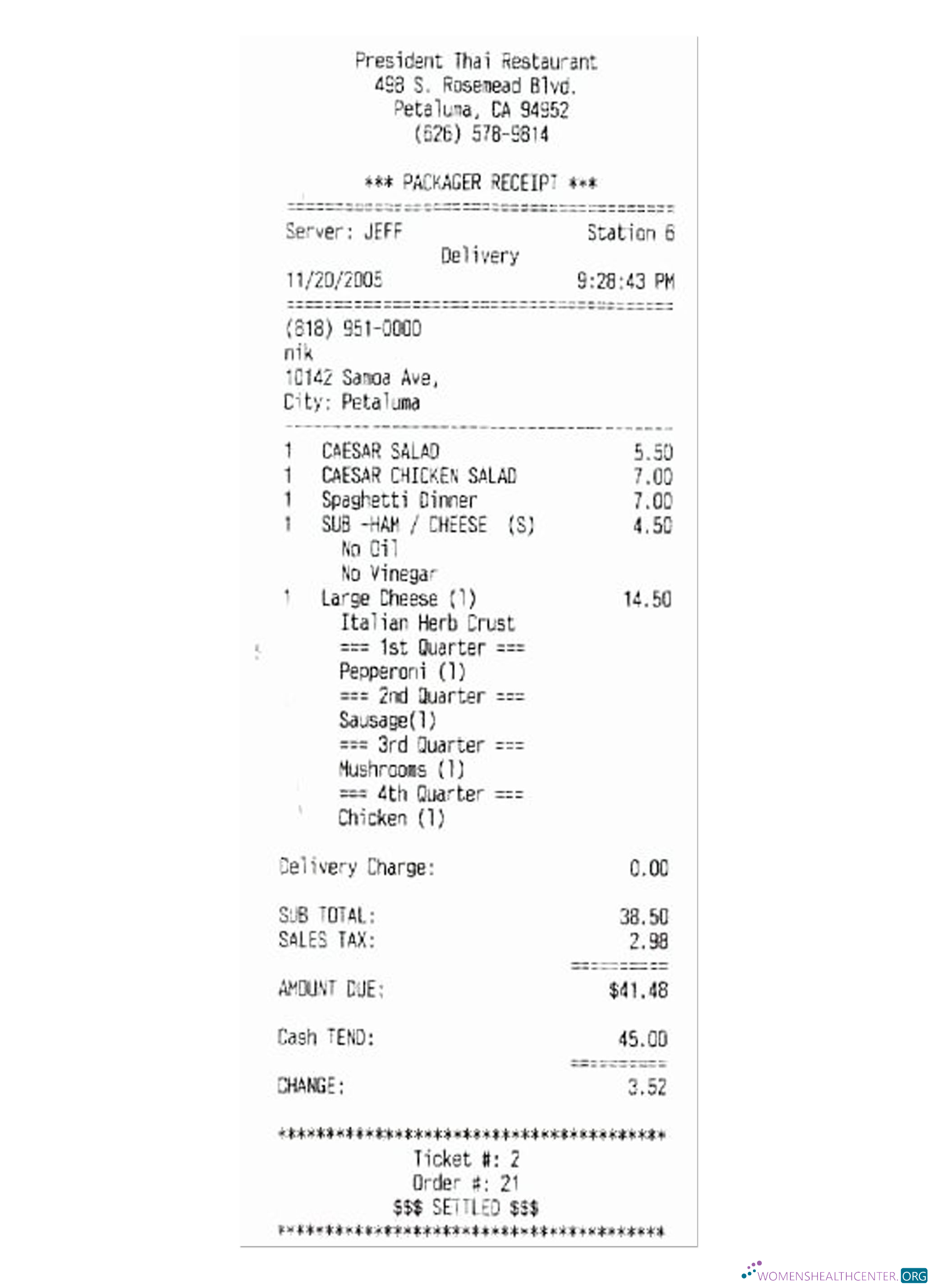 Профессиональный Скачать PRESIDENT THAI RESTAURANT Payment Check Photoshop Шаблон